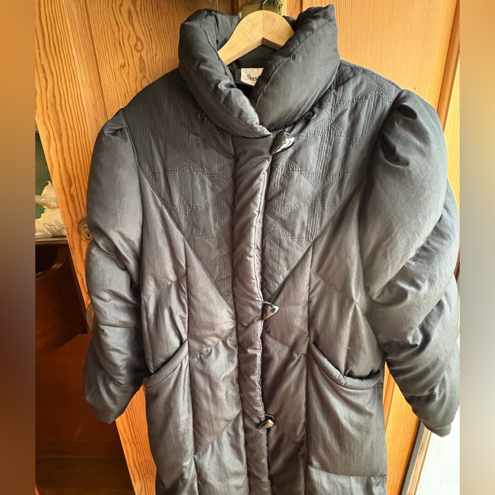 Vintage Black Down-Filled Ski Puffer Coat Size 12 90s Winter